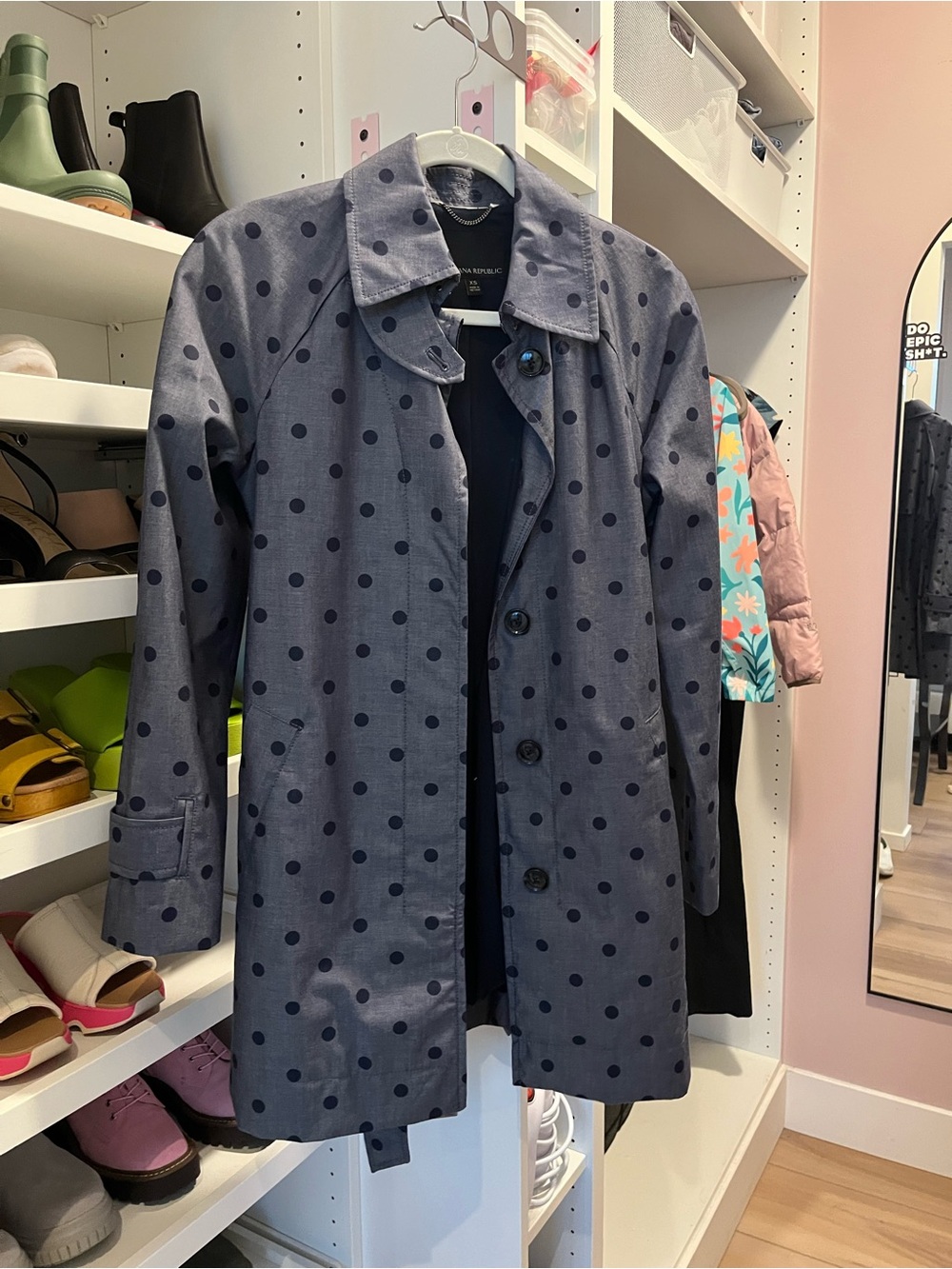 Banana Republic Navy Polka Dot Trench Coat
